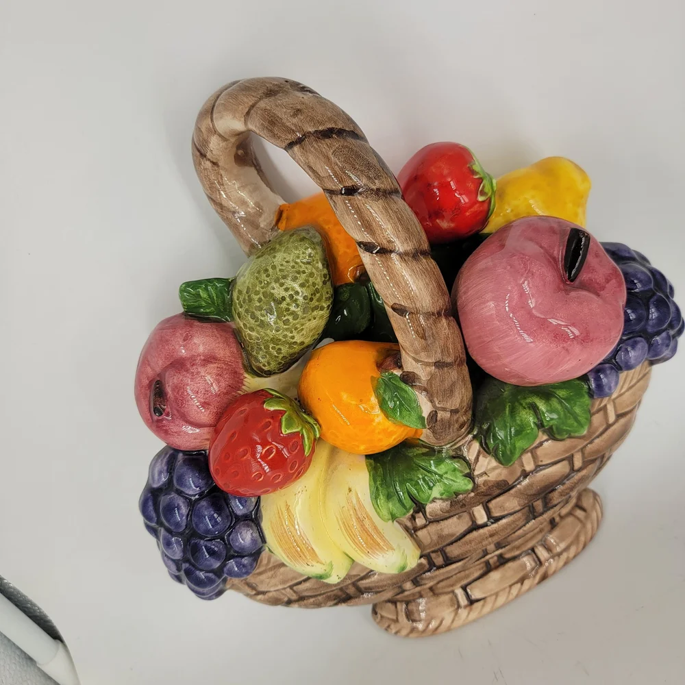 Vtg Empress by Haruta Magolica Hand  Painted‎ Fruit Basket Hanging Ceramic 10